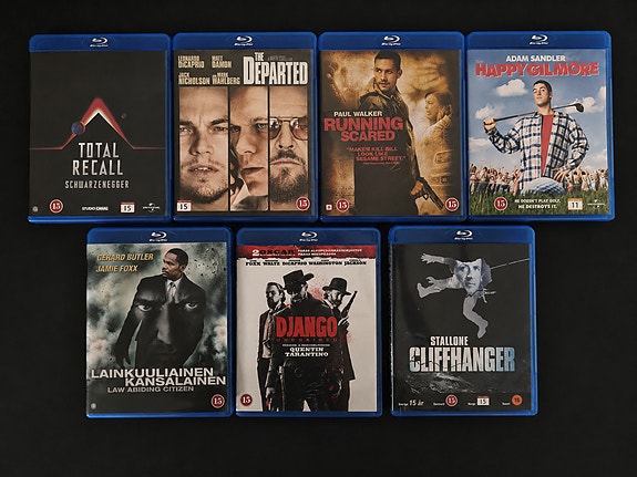 Elokuvia ja sarjoja, mm. Breaking Bad, OZ, Cliffhanger ym.