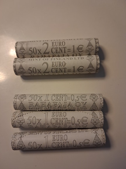 2 ja 1 sentin rullatut eurokolikot