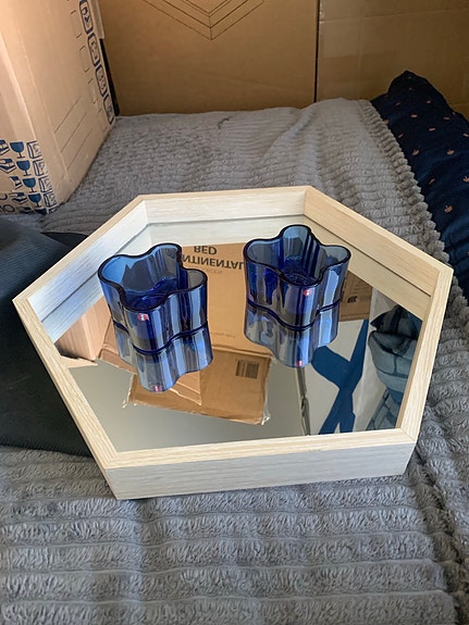 Iittala Aalto kulhot sininen + kuusikulmainen peilitarjotin