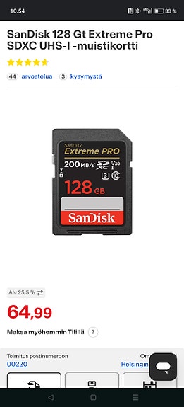SanDisk Extreme Pro SDXC -muistikortti 128 GB 200MB/s