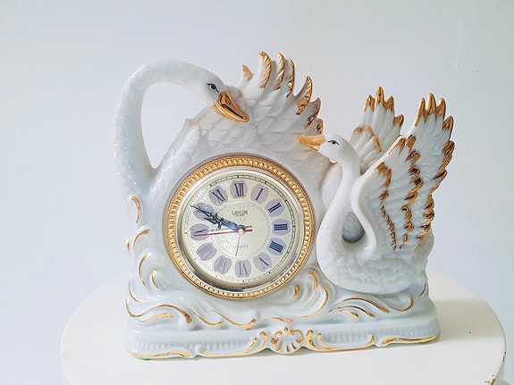 Vintage Quartz LANDEX Royal Craft Posliinia Pöytäkello(Valmistettu Japanissa)