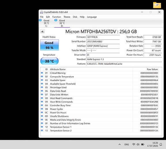 256Gb Micron PCIe 3.0 x4 M.2 NVMe sisäinen SSD-kiintolevy