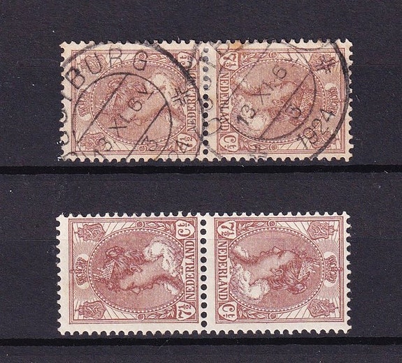 Alankomaat 1924 - Käännetty painatus (tête-bêche) - NVPH 61b Gestempeld en