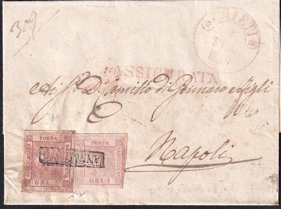 Italian antiikkivaltiot - Napoli 1859 - 3. helmikuuta 1+ 5 g. Sass 3+8