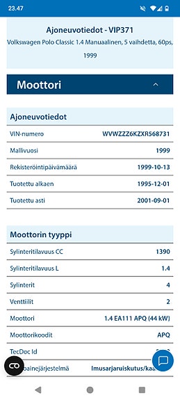 VW Polo varaosia