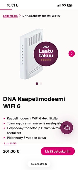 DNA F-3896 kaapelimodeemi WiFi 6