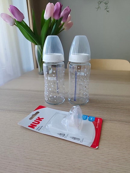 NUK First Choice lasiset tuttipullot 240ml ja uusi nokka-osa