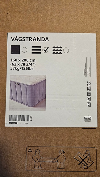 VÅGSTRANDA Pussijousitettu patja, kiinteä/vaaleansininen, 160x200 cm
