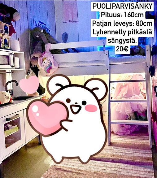 Parvisänky 160 cm x 80 cm valkoinen