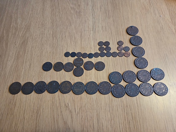 10 penniä, 5 penniä, 1 penni 1865-1917