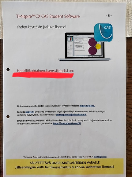 TI-Nspire CX CAS Lisenssi