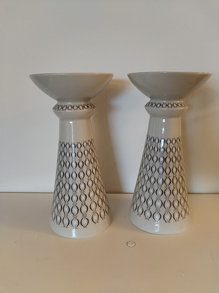 Arabia LG kynttilänjalka, harmaa ornamenttikoriste, 2 kpl