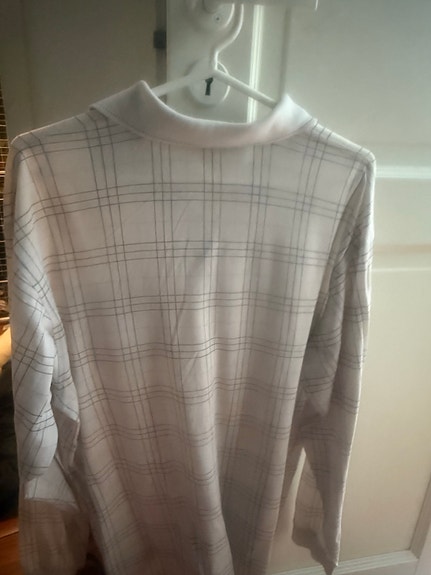 Burberry miesten pitkähihainen pikeepaita L valkoinen ruudullinen puuvilla