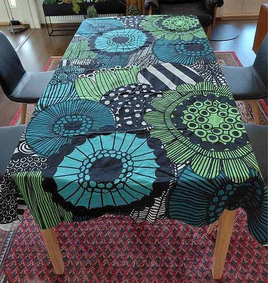 Marimekko Siirtolapuutarha pöytäliina vihreä-musta-turkoosi
