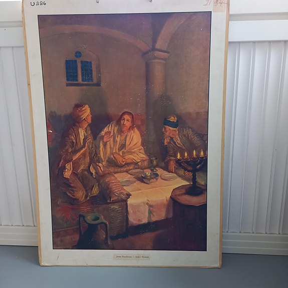Vanha koulutaulu "Jeesus Emmauksessa"
