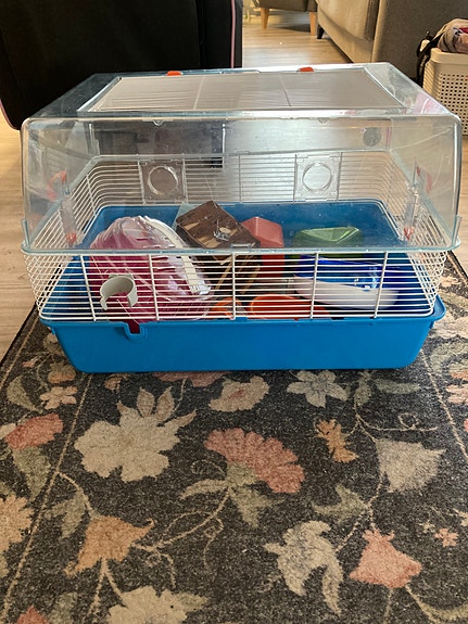Hamsterin häkki ja tarvikkeita