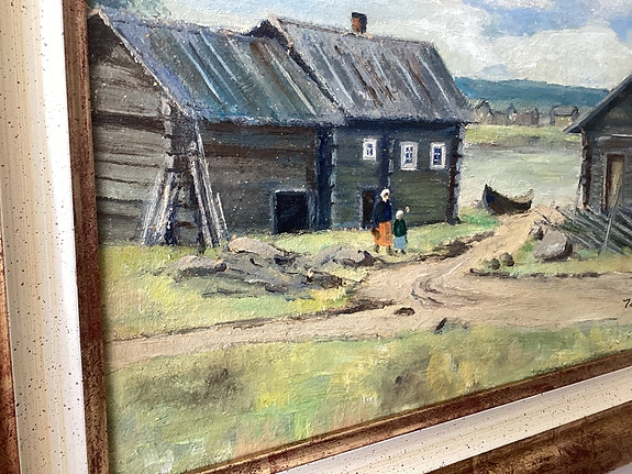 Öljymaalaus Itä-Karjalasta vuodelta 1942 – taiteilijan signeeraus