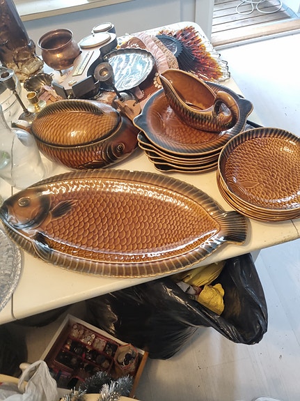 Ranskalainen Sarreguemines vintage kala-astiat settinä/yksittäin