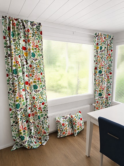 Ikea vildpersilja verhot + tyynyt 2 kpl