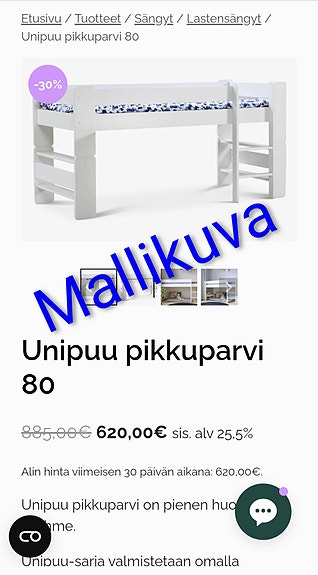 Unipuu kerrossänky tai Pikkupuu parvisänky 80 valkoinen