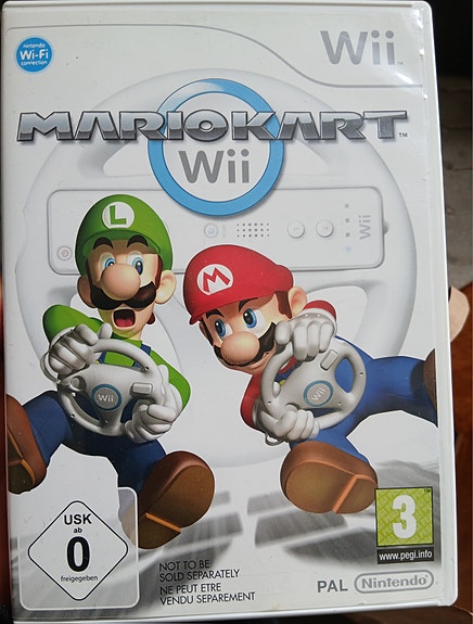 Nintendo Wii Mario Kart -peli+3kpl ratteja
