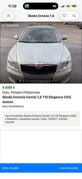 Hyvin huollettu Skoda Octavia Combi 1.8 TSI Elegance DSG