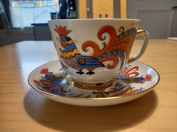Lomosov Kukko teekuppi + tassi Blue Rooster