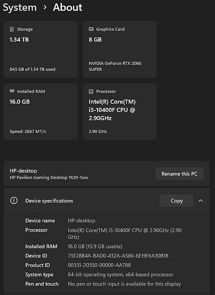 HP-pelikone i5-10400/16GB/RTX2060S
