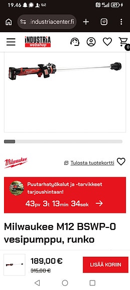 Milwaukee 12V akku- ja sähkökäyttöisen pumppu työkalut