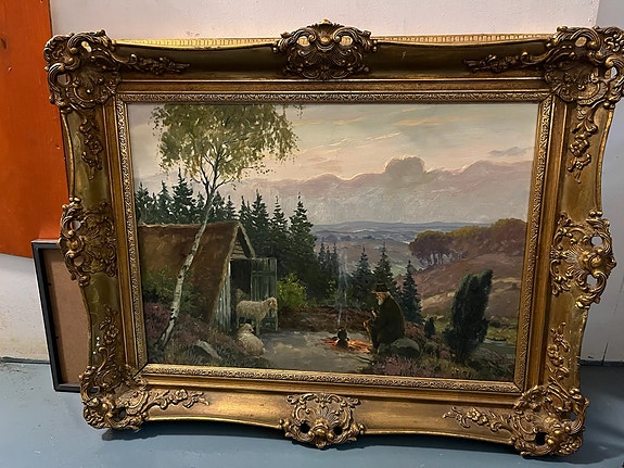 Öljyvärimaalaus, paimen. Signeerattu, Saksa 20-luku.