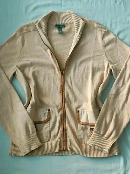 Lauren Jeans Co. RL Neuletakki Vetoketjulla - Puuvillaa - Beige - L/XL