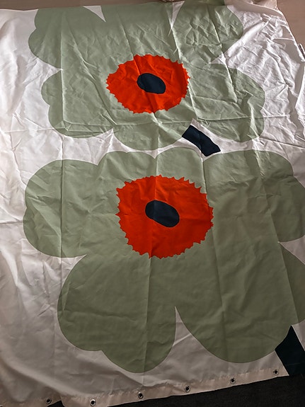 Marimekko Unikko kangas vihreä-oranssi