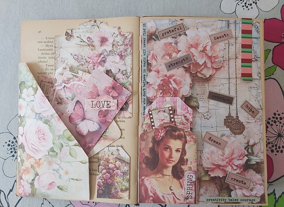 Romanttiset vintage- ja kukka-aiheiset askartelupaperit ja -kuvat
