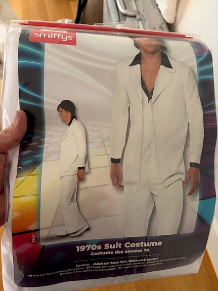 1970s Suit miesten naamiaisasu koko L valkoinen käyttämätön