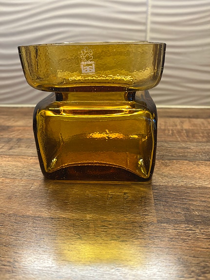 Iittala ruskea lasimaljakko / kynttilälyhty