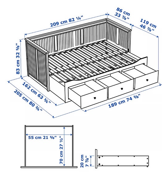 IKEA valkoinen päivävuode / sänky säilytyslaatikoilla 80x200