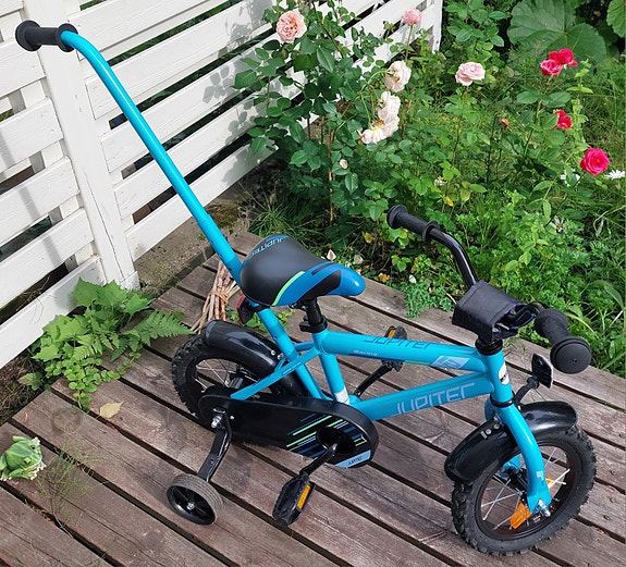 UUDENVEROINEN Jupiter lastenpyörä 12'' Racing + Työntötanko & Apupyörät