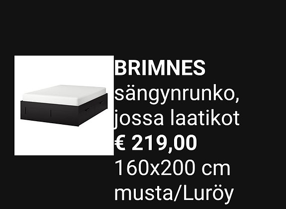 IKEA BRIMNES sänky säilytyslaatikoilla 160x200