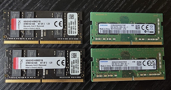16GB DDR4 kit á 45€: Samsung 16GB (2x8GB 2666Mhz) ja HyperX 16GB (2x8G 2400Mhz)