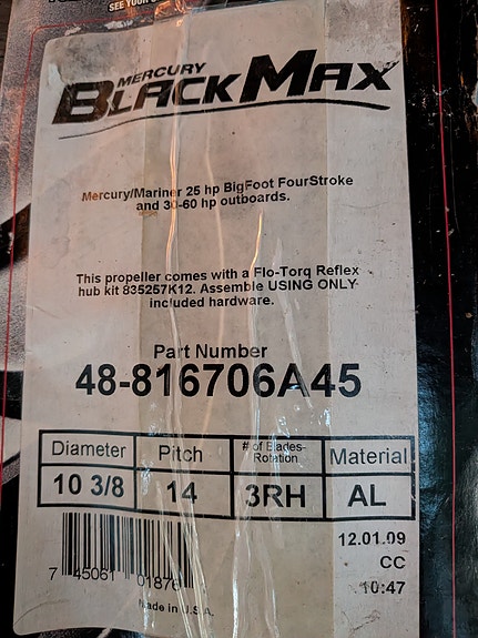 Mercury 25 Black Max perämoottorin potkuri 10 3/8x14 AL 3RH