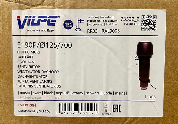 UUSI Huippuimuri Vilpe E190P/125/700, musta OVH 499€