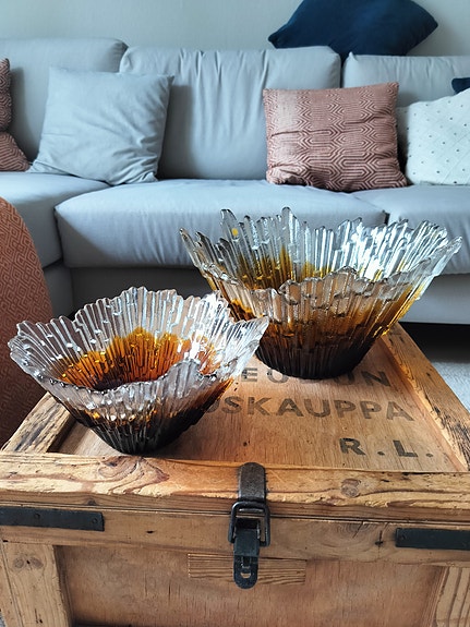 Tauno Wirkkalan Revontuli lasikulhot meripihkanruskea/kirkas