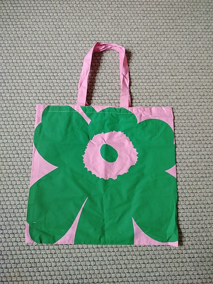 Marimekko Unikko kangaskassi vaaleanpuna-vihreä