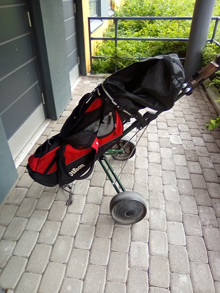 Wilson golfbägi ja kärry, musta-punainen Täydellinen golf maila setti