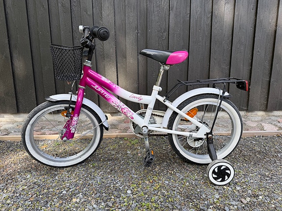 Jupiter lastenpyörä 16" valko-pinkki apupyörillä