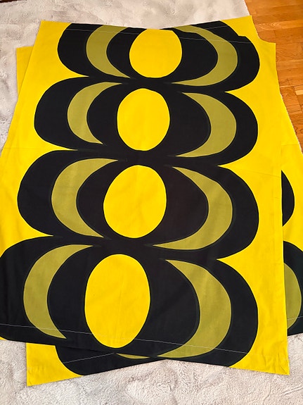 Marimekko vintage Kaivo verhot musta, keltainen vihreä