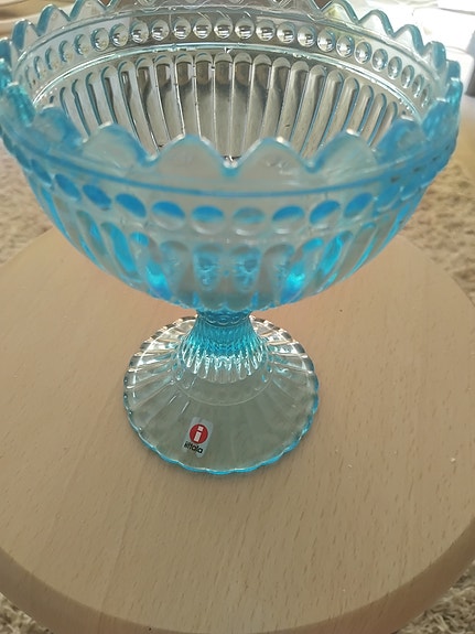 Iittala Kastehelmi jalallinen lasikulho turkoosi