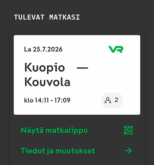 Junalippuja Kuopio-Kouvola
