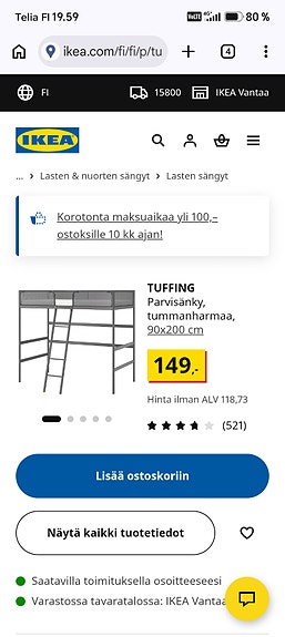 Myydään Ikean sänky