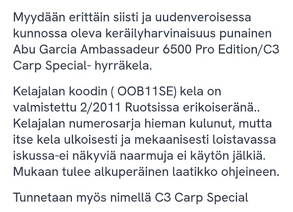 Abu Garcia Ambassadeur 6500 Pro Edition hyrräkela punainen